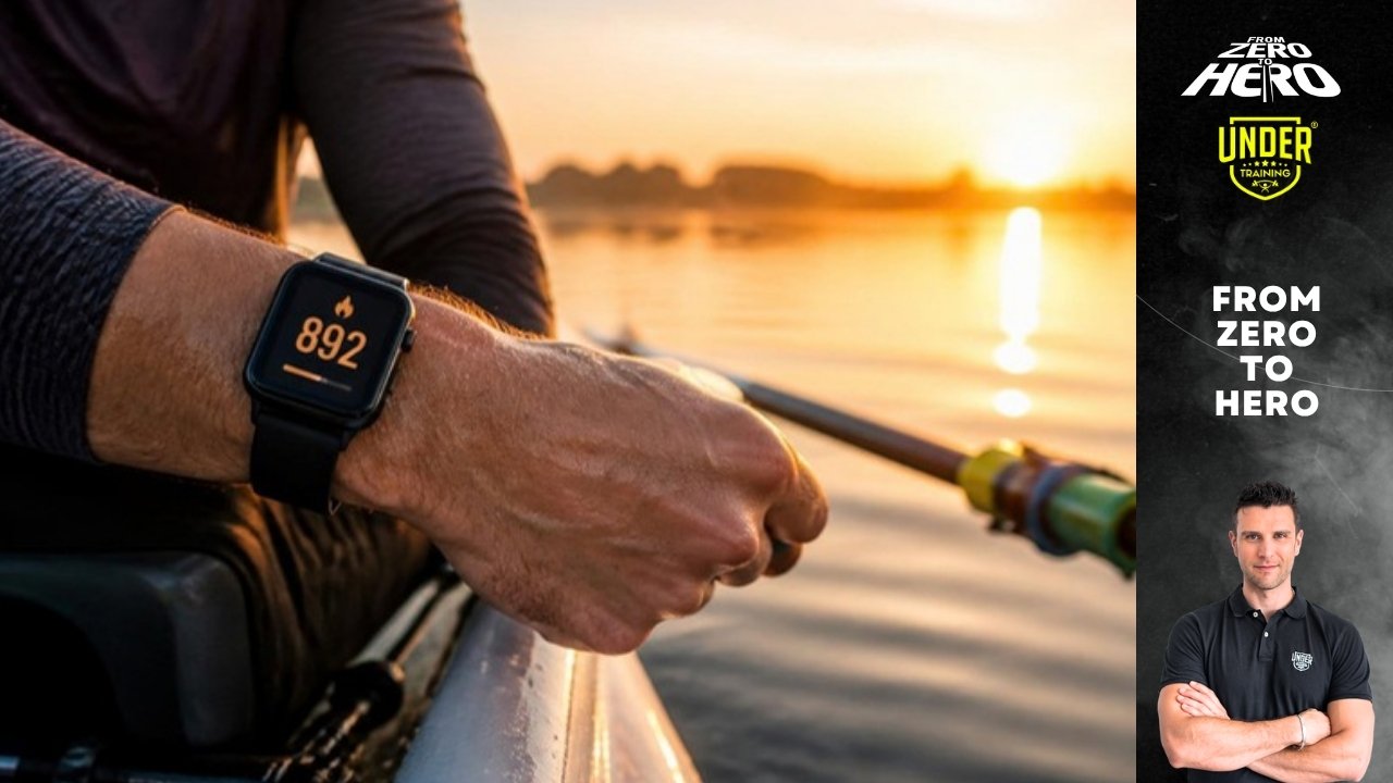 Canottiere che controlla le calorie sullo smartwatch